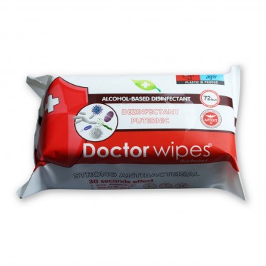 Servetele umede cu alcool, efect puternic antibacterian, anti virus, dezinfectant puternic, Doctor wipes 72 buc