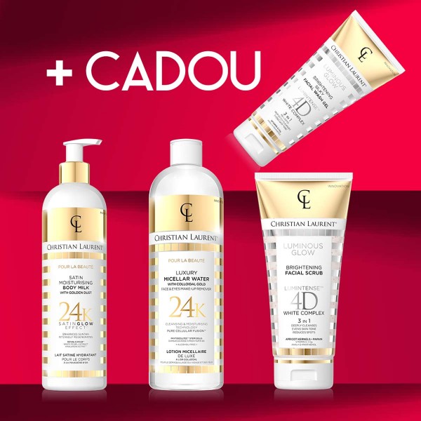 Pachet Christian Laurent: lotiune hidratanta de corp, scrub iluminator pentru fata, apa micelara  + CADOU gel pentru fata