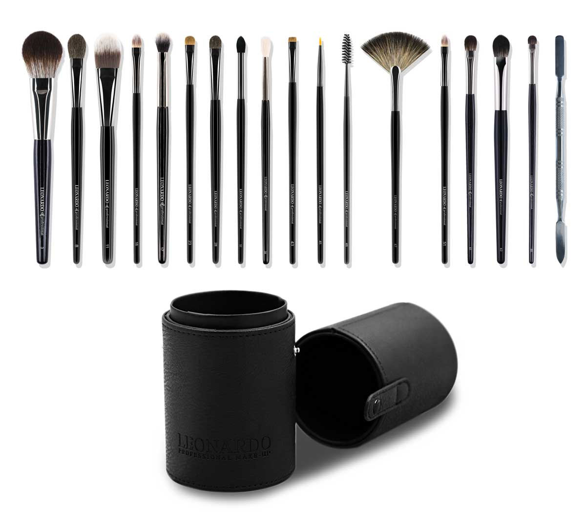Set 17 pensule make-up + spatula dubla + suport tip tub Leonardo Set 17 pensule make-up + spatula dubla + suport tip tub Leonardo