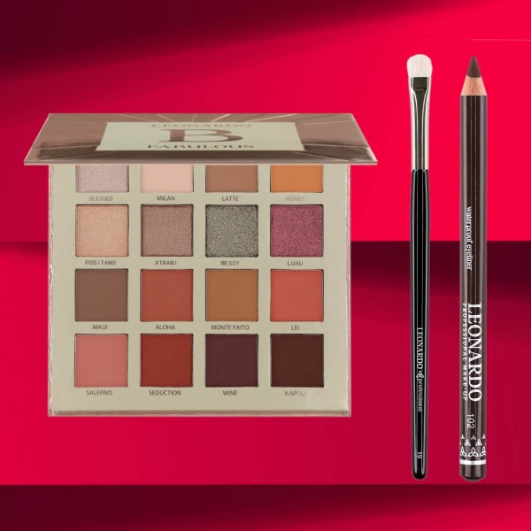 Pachet paleta farduri Leonardo, creion maro 102 si pensula Leonardo 19