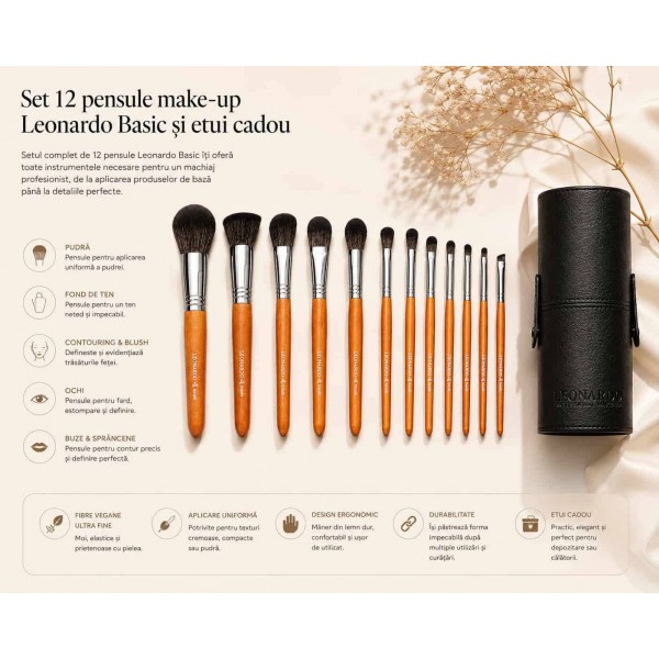 Set 12 pensule make-up Leonardo Basic și ETUI cadou Set 12 pensule make-up Leonardo Basic și ETUI cadou