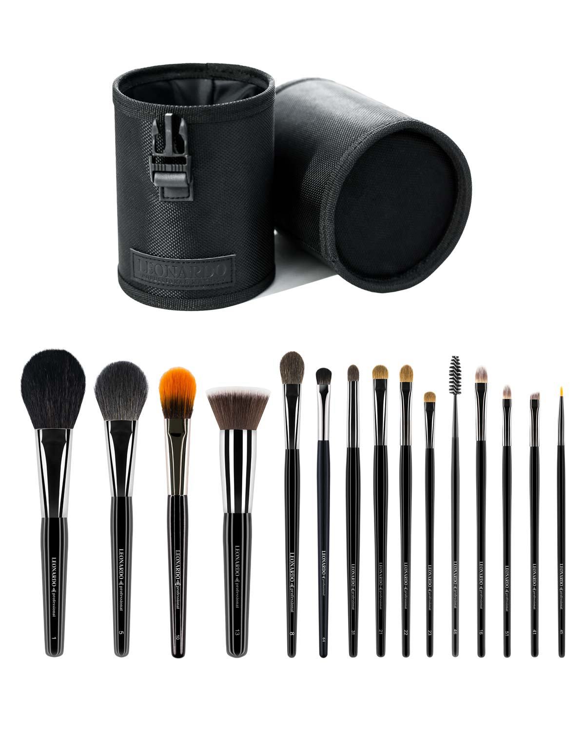 Set 15 pensule machiaj Leonardo si suport tip tub